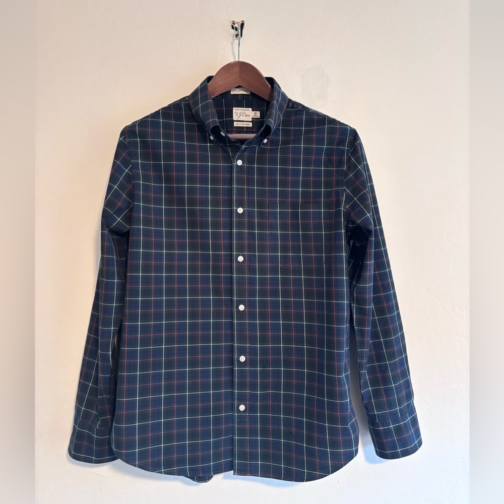 J Crew Oxford Green & Red Plaid